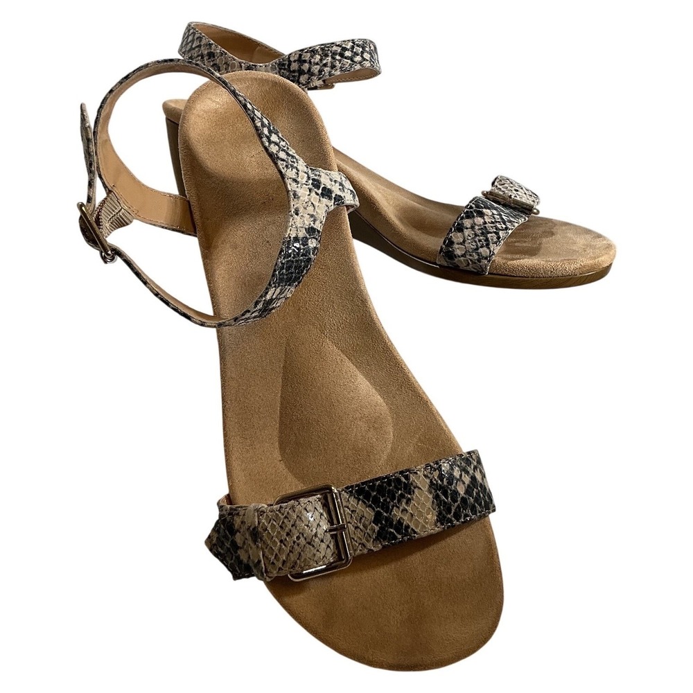 Vionic Nellie Grey Snakeskin Wedge Sandals Orthotic Strappy Buckle 382NELLIE